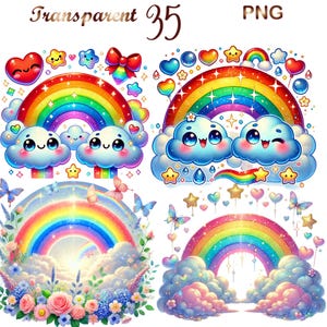 35 PNG, Rainbows Clipart bundle, cute rainbow clipart, floral rainbow, Colorful rainbow graphics, Comercial use, Digital Download Clipart