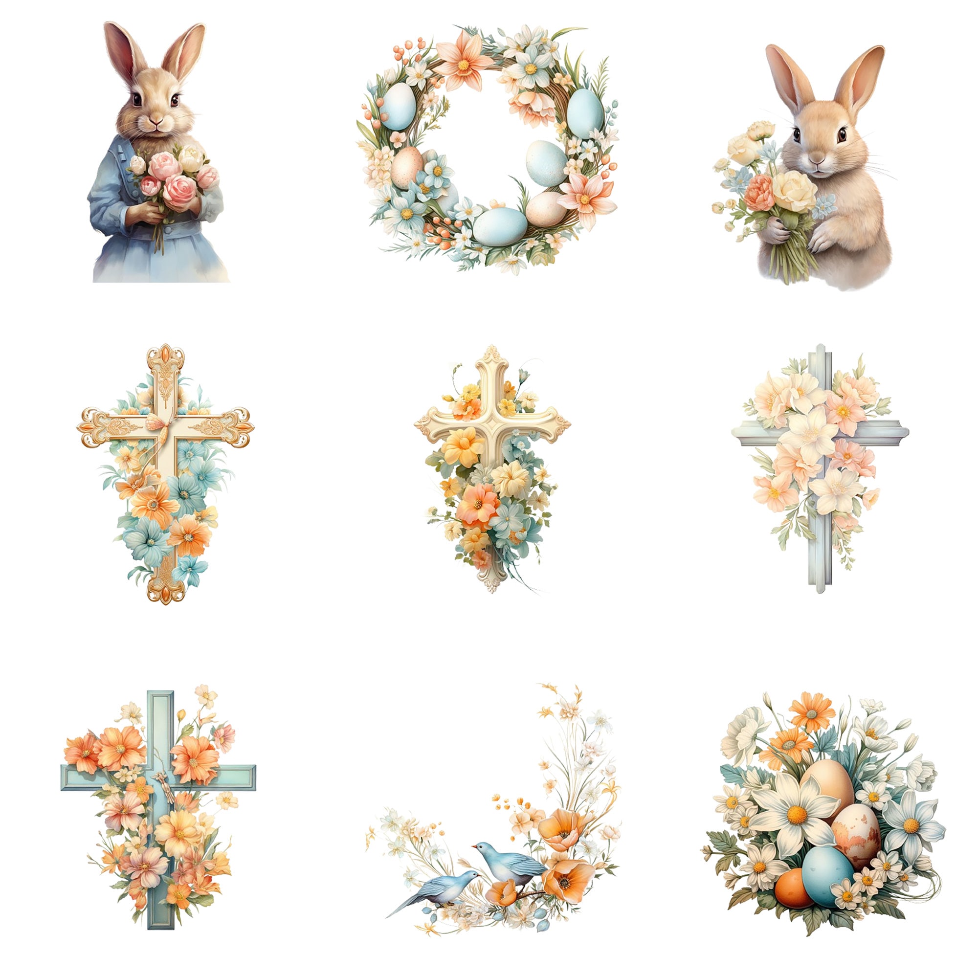 50 PNG Watercolor Pastel Easter Bundle Clipart, Spring Easter Egg ...