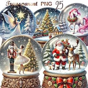 25 PNG, Christmas Snow Globes Clipart bundle, set 2, Festive Globe Illustrations dtsigns, Digital Download, Unlimited Commercial Use Crafts