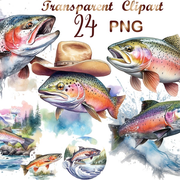 10 Trout Fish PNG, Watercolor Trout, Freshwater Fish Clipart, Trout Swimming PNG, Fish png, Commercial UseFishing