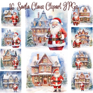 16 cliparts du père Noël, atelier du père Noël, fichiers JPG de haute qualité, téléchargement numérique - fabrication de cartes, techniques mixtes, créations numériques en papier