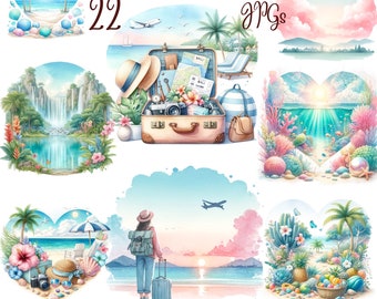 22 JPG, Tropical landscape clipart bundle, Tropical clipart, Summer clipart, Tropical design, Travel clipart, Summer clipart, Commercial use