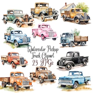 23 Watercolor Pickup Truck Clipart, JPGs, Format for, Commercial Use, Instant Download, Digital Download - Card Making,Digital Paper Craft