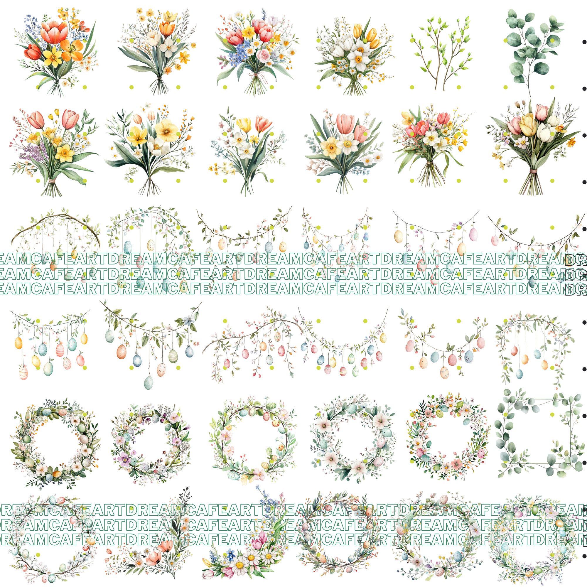 Pastel Easter Clipart Bundle, 200 Watercolor Spring Png, Bunny, Eggs ...