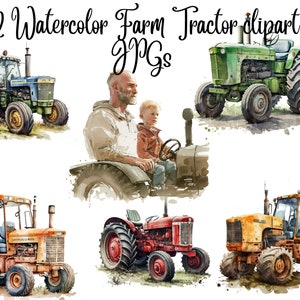 22 Watercolor Farm Tractor clipart, JPGs, Farm Tractor,Commercial use,Digital Download,Watercolor Clipart,Card Making,Clip Art,Digital Craft