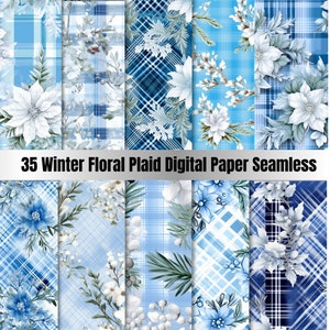 35  Seamless Winter Floral Digital Paper Pack, Snowy Flowers Repeating Pattern,Christmas Festive Seamless Texture Background,Scrapbook Paper