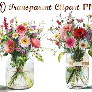 May include: Two glass jars filled with colorful bouquets of flowers. The flowers are in shades of pink, red, white, and purple. The jars are tied with twine and have a rustic look.