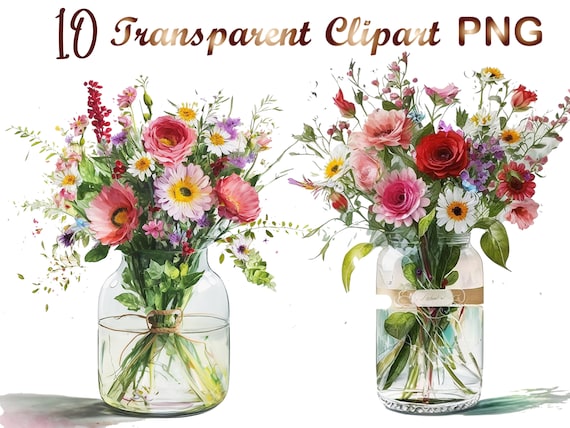 10 png, Flowers in a jar clipart,Flowers png, Flower bouquet png, Digital Download,Mixed Media,Digital Paper Craft,Watercolor clipart