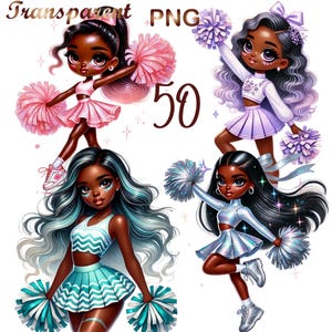 50 PNG, Cheerleader Girls Clipart bundle, Cute Cheerleader Girls, Cheer Squad Illustrations, Pep Rally Art, Digital Download, Commercial Use
