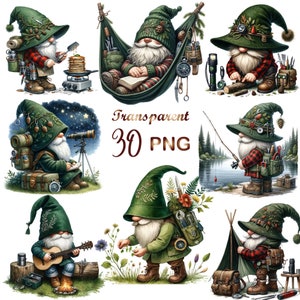 30 PNG Watercolor Camping Gnome Clipart Bundle, Fall Gnomes, camp fire, Hiking Gnome, Gnome lovers, Holiday Gnome, campfire outdoor clipart