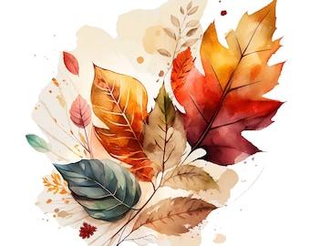 12 Autumn Leaves clipart, JPGs, Fall Leaves clipart, High Quality JPGs, Digital Download - Card Making, Mixed Media, Digital Paper Craft