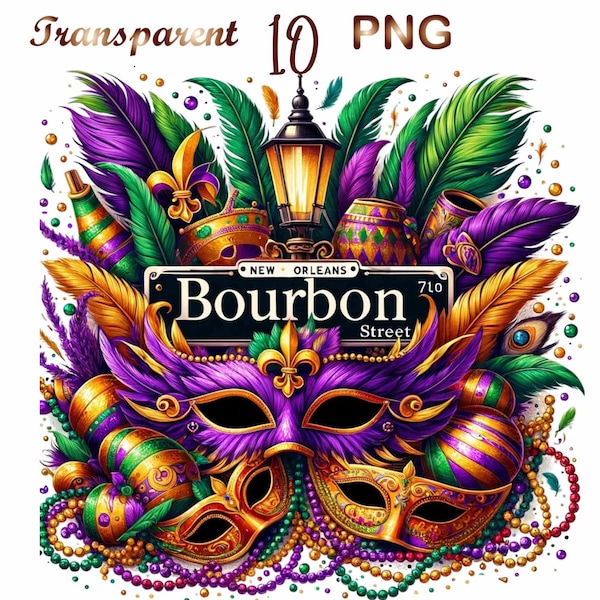 10 Bourbon street sign clipart png, mardi gras png, mardi gras clipart png, watercolor mardi gras clipart, mardi gras tshirt designs