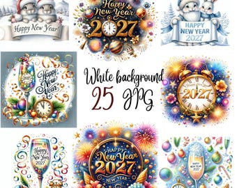 Happy New Year 2027 Clipart, High Quality 25 JPGs, Memory Book, Junk Journals, Scrapbooks, Digital Planners,  Instant Digital Download