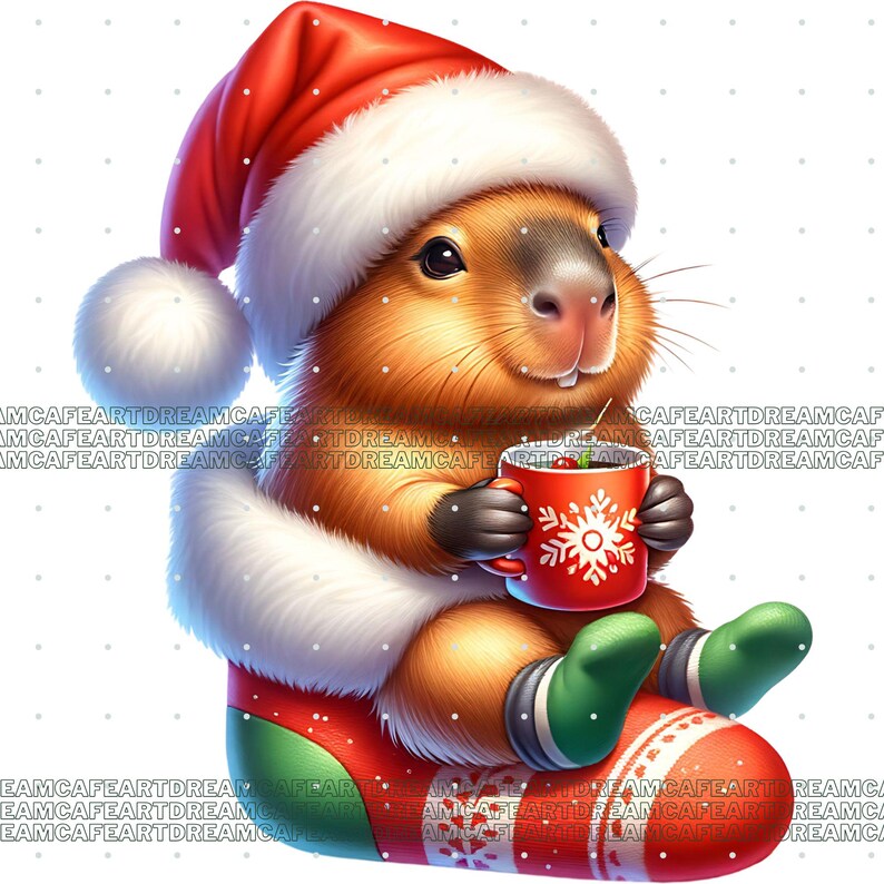 25 PNG Christmas Capybara Clipart Bundle | Cute Holiday Capybaras ...