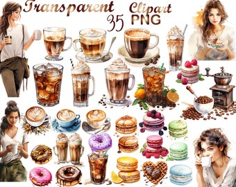 35 PNG, Watercolor coffee clipart,Coffee drinks clipart,Vintage coffee pots,coffee grinders, Coffee beans, Cup of coffee, Coffee Sublimation
