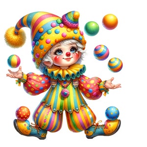 12 PNG/JPG セット 1 かわいいピエロ クリップアート、ノーム ピエロ、愛らしいピエロ クリップアート バンドル、ノーム クリップアート バンドル、誕生日ノーム PNG、デジタル ダウンロード