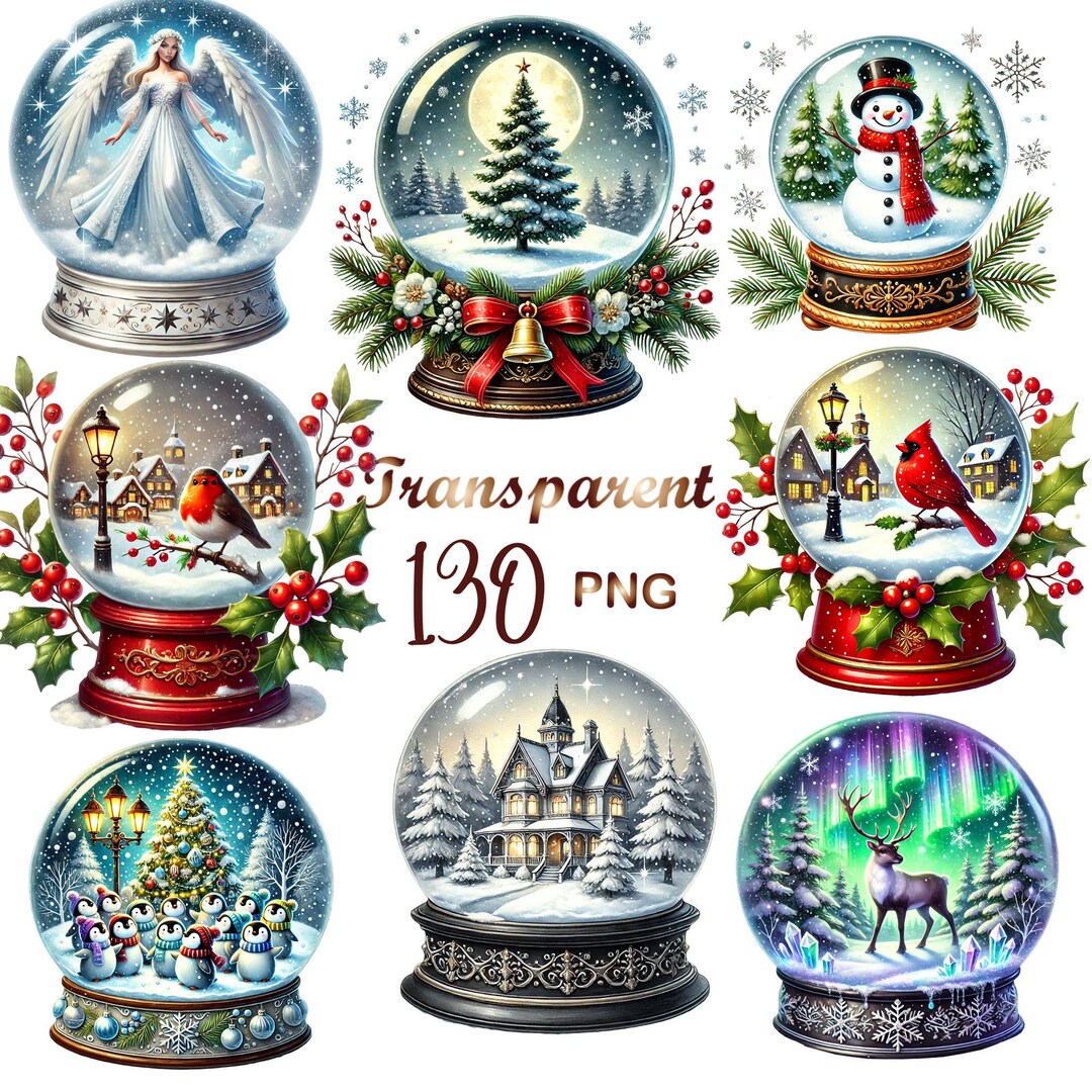 Winter Snowglobes Clipart Bundle 130 PNG – Christmas Festive Snow Globe ...