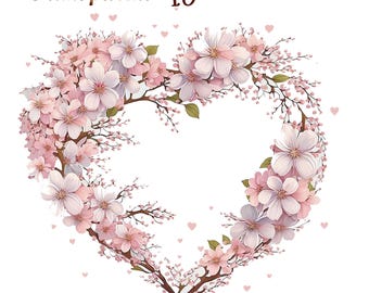 Cherry blossom clipart, 10 Heart areath png, Spring sublimation, Spring png, Sublimation, Digital Download,Commercial Use,Watercolor clipart