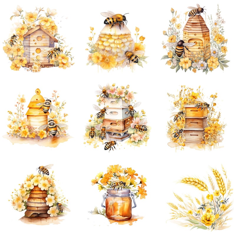 bee clipart,bee invitation,bee png,bees and flowers,bee watercolor,commercial use,garden art,honey bee clipart,honeybee clipart,honey clipart,honeycomb background,watercolor clipart,watercolor flowers