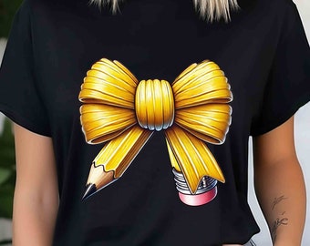 Teacher coquette pencil png, pencil teacher png, Teacher png sublimation, teacher pencil bow png, coquette bow png, dtf designs png