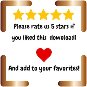 K&ouml;nnte beinhalten: Ein wei&szlig;er Hintergrund mit einem goldenen Rahmen und f&uuml;nf gelben Sternen. Der Text "Bitte bewerten Sie uns mit 5 Sternen, wenn Ihnen dieser Download gefallen hat! Und f&uuml;gen Sie ihn zu Ihren Favoriten hinzu!" ist in Schwarz geschrieben. Ein rotes Herz befindet sich in der Mitte des Bildes.