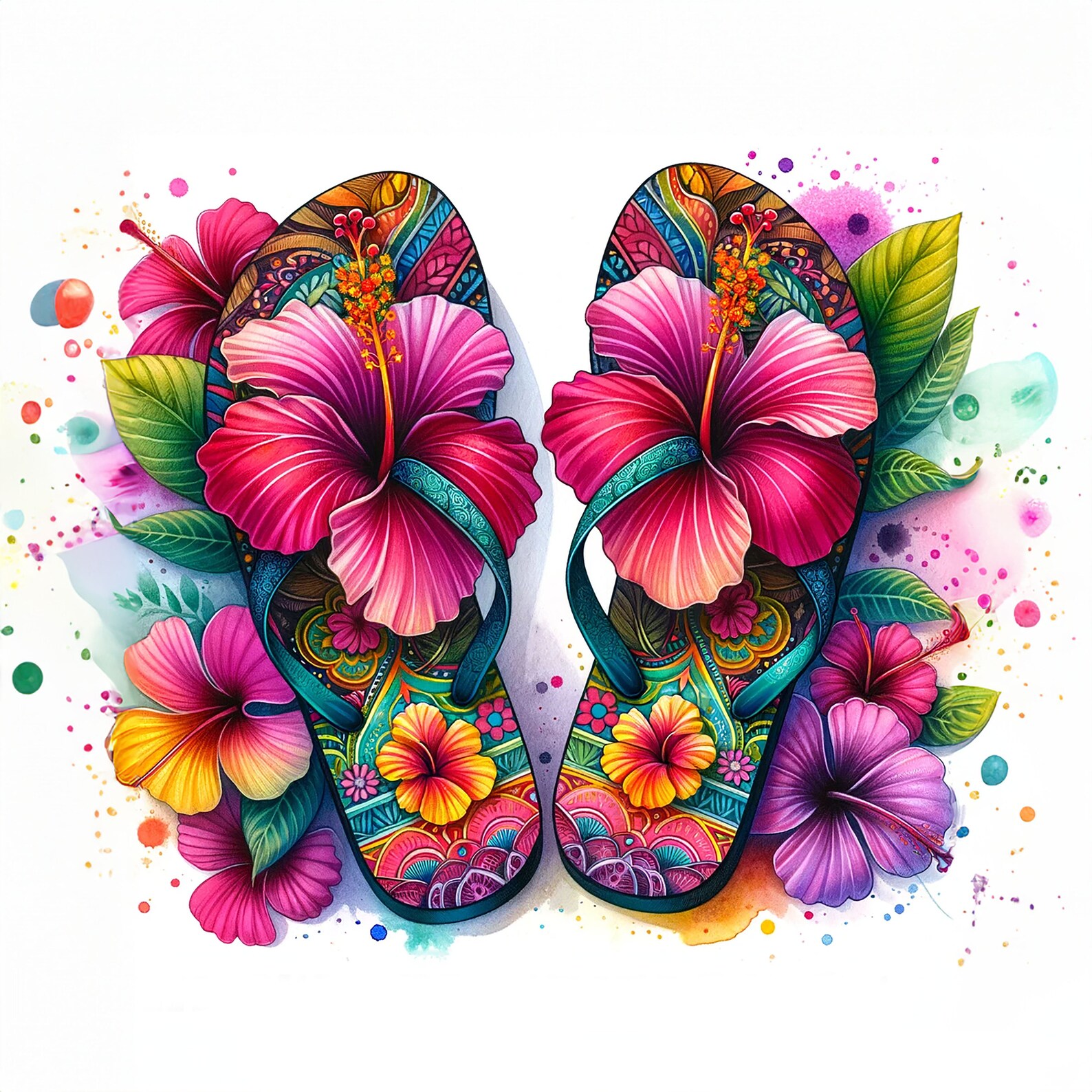 14 Png,jpgs, Watercolor Flip Flops Clipart Bundle, Summer Clipart ...