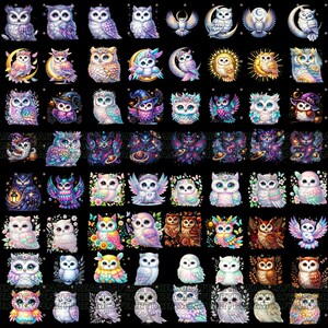 Owl Clipart bundle 135 PNG, Sparkling Owl Sublimation, Colorful Owls, Owl artwork, Owl printable, Digital Download, Card Making imagen 18