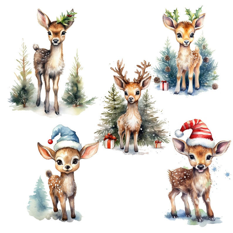 11 Cute Fawn Clipart , Christmas Deer Clipart, High Quality Jpgs ...