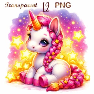 12 PNG, Baby Unicorn Watercolor Clipart, Unicorn Сlip art, cute Unicorn, Baby Unicorn png, Unicorn clip art, Rainbow unicorn, commercial use