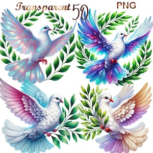 50 PNG set 1  Doves Clipart  Bundle, Peaceful Bird Graphics Designs, Instant Digital Download, Unlimited Commercial Use Crafts