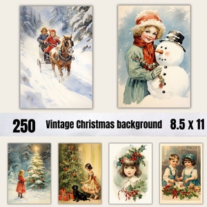 250 Printable Watercolor Vintage Winter Scenes Digital Paper, Cozy Winter Ephemera, Snowy Pages, Junk Journal, Scrapbooking, Card Making