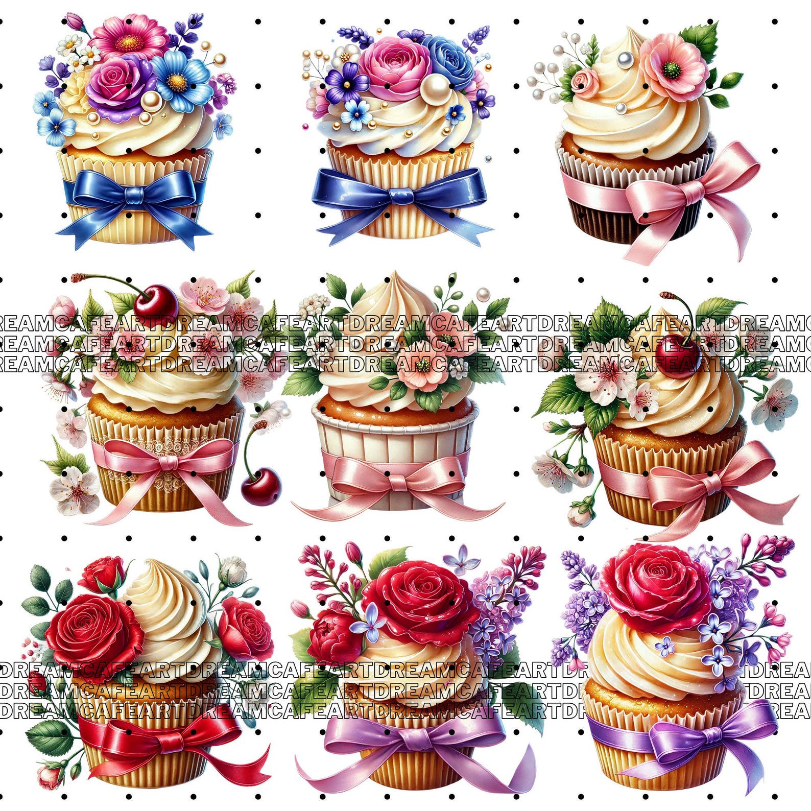 140 PNG Floral Cupcake Clipart Bundle – Watercolor Birthday Cupcakes ...