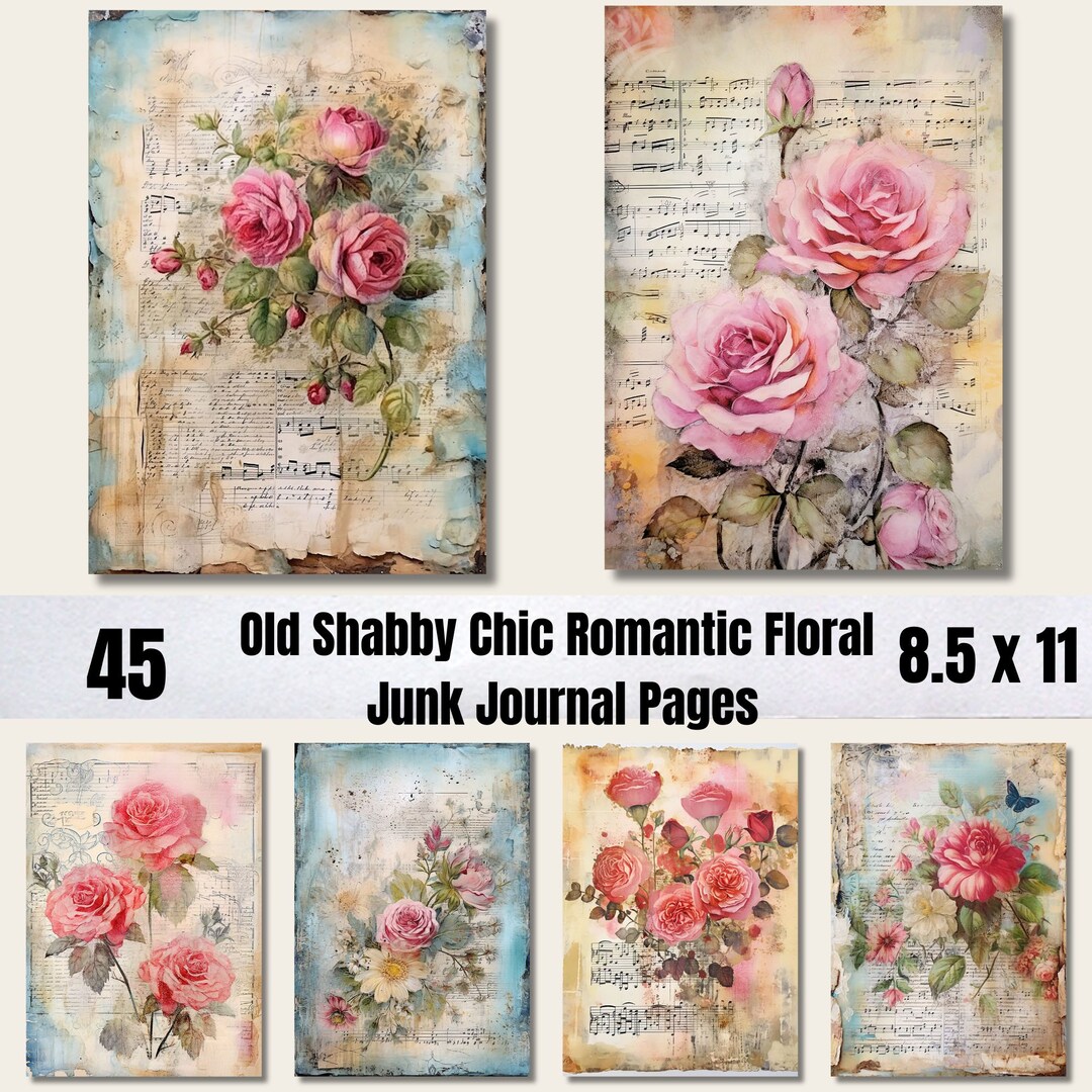 Old Shabby Chic Romantic Floral Junk Journal Pages,digital Scrapbook ...
