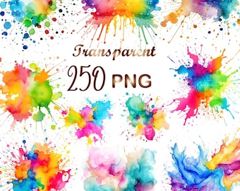 250 Watercolor Color Splash Clipart PNG, Paint Splatter Clipart, Alcohol Ink Clipart, Abstract Clipart PNG, Commercial Use, Instant Download