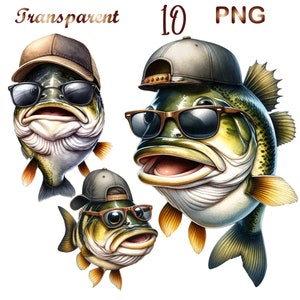 10 Bass Fish PNG, Funny Bass Fish,Watercolor Bass, Fish Clipart, Fish PNG, Fishing Fish png, Fishing png, Commercial Use, Digital Download