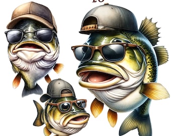 10 Bass Fish PNG, Funny Bass Fish,Watercolor Bass, Fish Clipart, Fish PNG, Fishing Fish png, Fishing png, Commercial Use, Digital Download