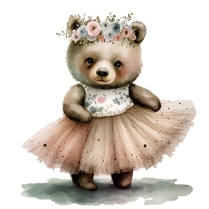 11  JPGs, Teddy Bear Clipart, High Quality, Commercial use, Watercolor, Teddy bear in tutu,Teddy Bear,Cute Teddy bear ballerina