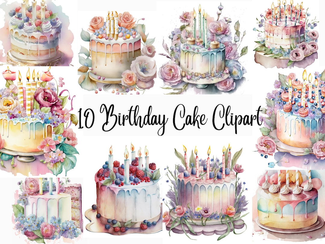 10 Colourful Birthday Cake Clipart - High Quality Jpgs - Digital ...