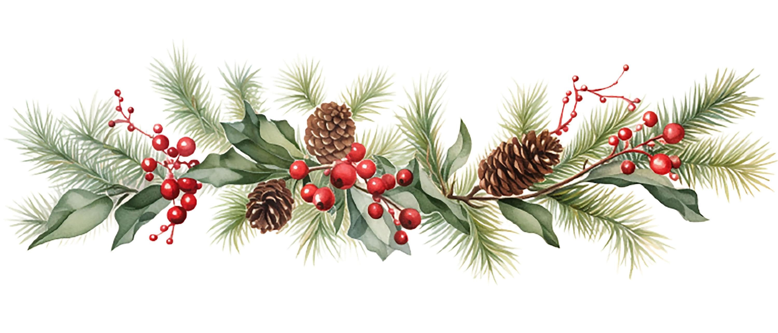 25 Christmas Garland Clipart - High Quality Jpgs - Digital Planner, Junk  Journaling, Watercolor, Commercial Use - Digital Download - Etsy, image size:3000x1285