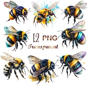 12 PNGs Watercolor Bumblebee Clipart Bundle, bee clipart, Watercolor Bee Clipart png, honey bee png,bee art, Commercial Use,Digital Download