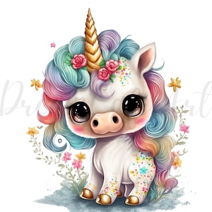 11 Baby Unicorn Watercolor Clipart Png, Unicorn Сlip Art, Cute Unicorn ...