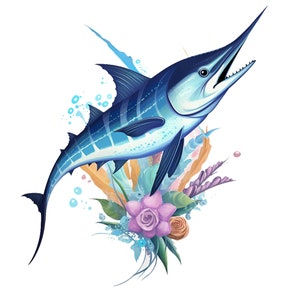 20 Blue Marlin Clipart, High Quality JPG, Digital Download, Card Making