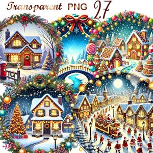 27 PNG Christmas Villages Clipart bundle, set 3, Festive Town Illustrations designs,Instant Digital Download,Unlimited Commercial Use Crafts