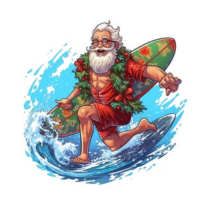 10 JPGs, Santa Claus Surfing Clipart, High Quality  Digital Download - Card Making, Mixed Media, Digital Paper Craft, Christmas clipart