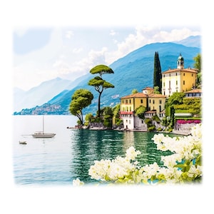 10 Watercolor Lake Como Clipart, High Quality JPGs, Watercolor Clipart, Commercial Use, Digital Download, Card Making,Clip Art,Digital Craft