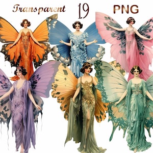 19 Butterfly Ladies PNG, Junk Journal Ephemera, Fussy Cuts, Fairy Clipart, Butterfly Clipart, Watercolor, Commercial Use, Digital Download