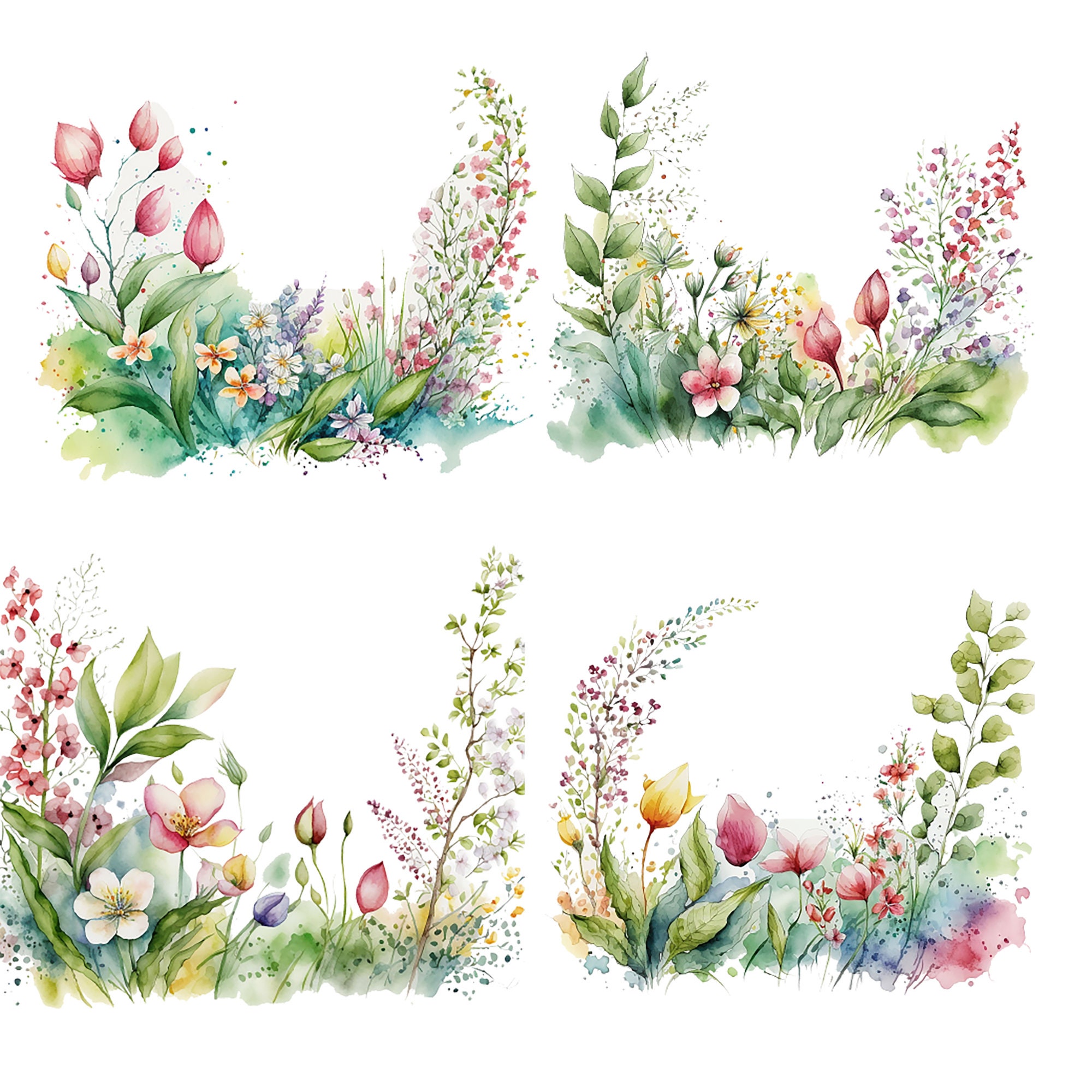 10 Watercolor Spring Border Clipart, Spring Border Art, Wildflowers ...