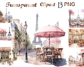 13 Watercolor spring coffee shop clipart,PNG, set4,Collage spring cafe illustration PNG,Digital Paper Craft,Full Commercial Use,scrapbooking
