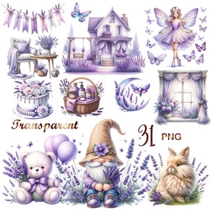 31 PNG, Lavendel Farm, Garten, Sommer Clipart Bundle Aquarell, Illustration Lavendel, Sofort-Download für kommerzielle Nutzung, Junk Journal Karte