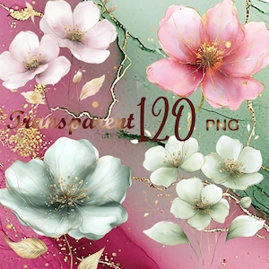 120 PNG & JPG Abstract Pink Green Flowers Clipart, Dried Flowers,Watercolor Floral Clipart,Printable Digital Download,Journals Paper Craft